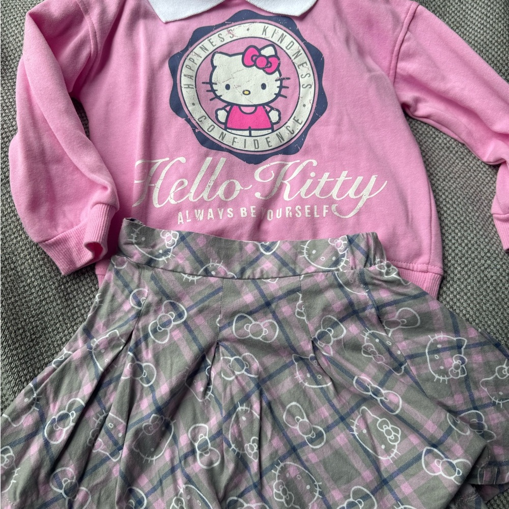 Hello Kitty Pink Plaid Sweatshirt and Skirt Set Size 3T